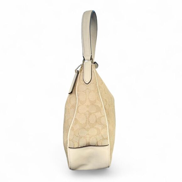 Authentic Coach F29959 Zip Shoulder Bag in Signature Jacquard Hobo Bag Cream Y2K - Picture 2 of 8